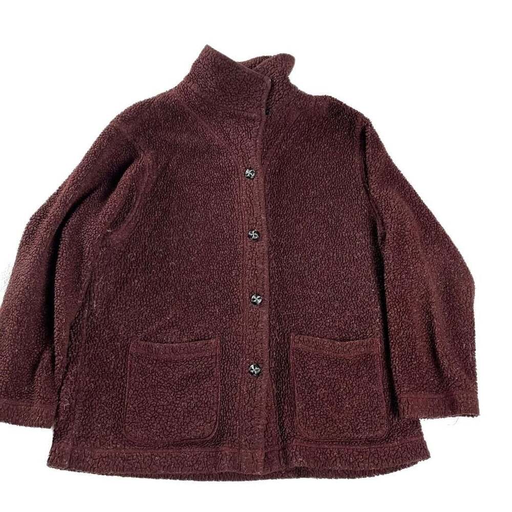 Vintage 90s Van Heusen Maroon Fleece Jacket L Eclectic Grandpa Academia